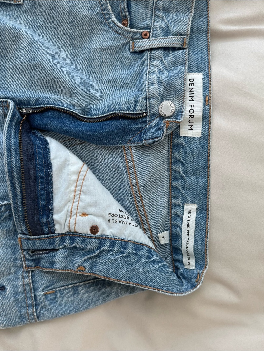 Denim Forum Light Wash Blue Cargo Skirt